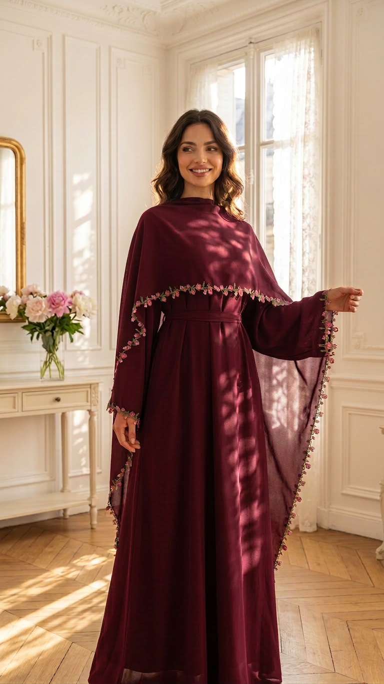 Abaya Modest Wear - Elegantes Rosa Spitzenbesetztes Nida Zweiteiliges Arabisches