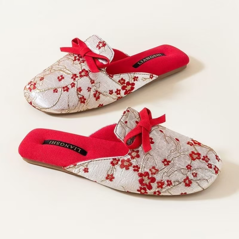 Ethnic Fabric - Baotou-Hausschuhe für Damen mit Seidendruck, Gummisohle,