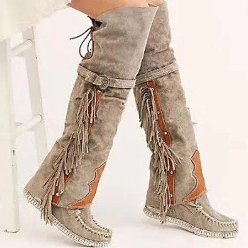 The Ethnic Fashion - Mode Böhmen Knie-länge Frauen Stiefel Ethnische