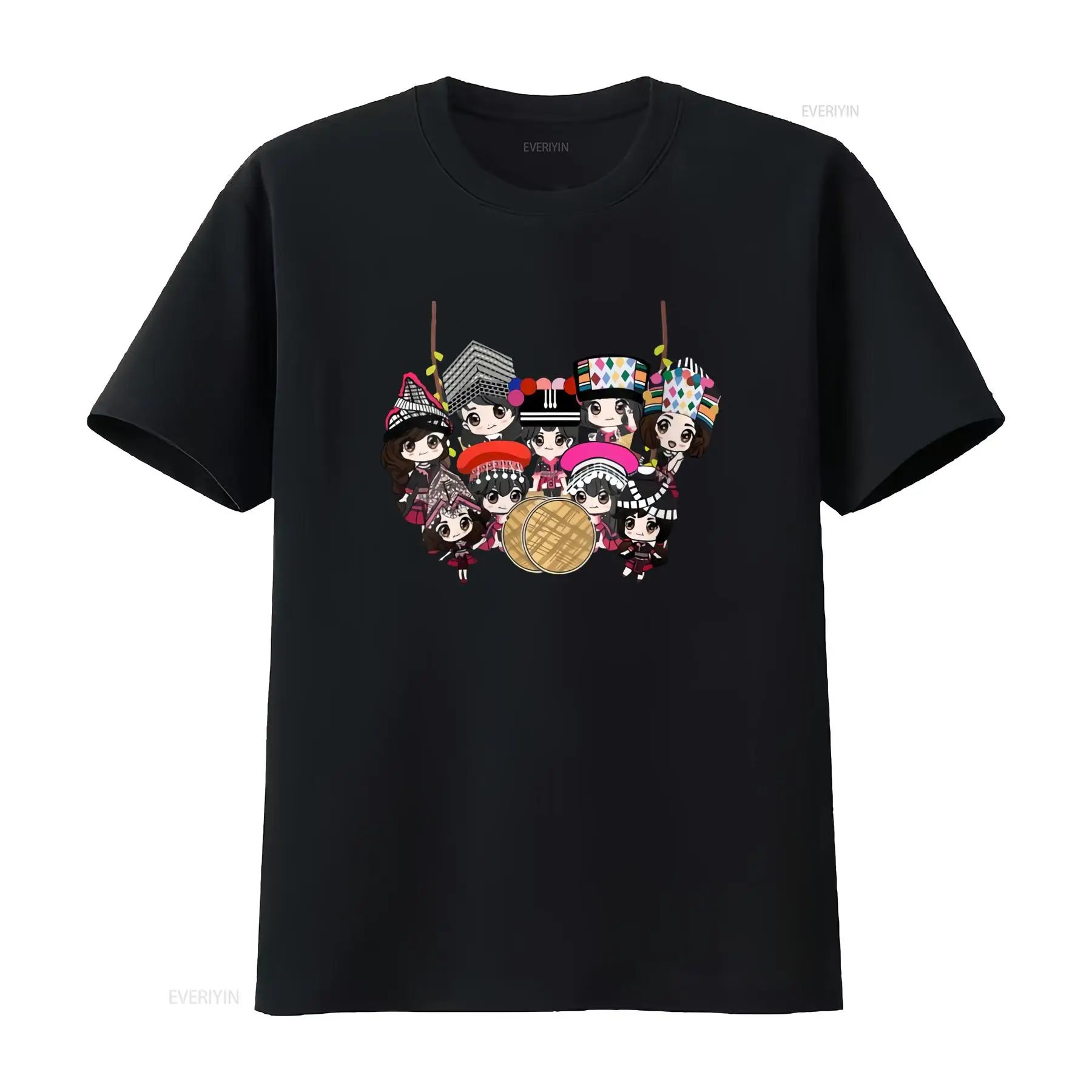Ethnic Wear Men'S Fashion - 9 Hmong Girls Cartoon Print T-Shirt