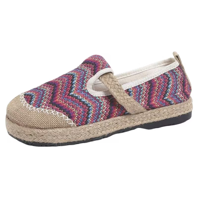Ethnic Fabric - Damenfarbige gestreifte große Stoffschuhe für Frühling