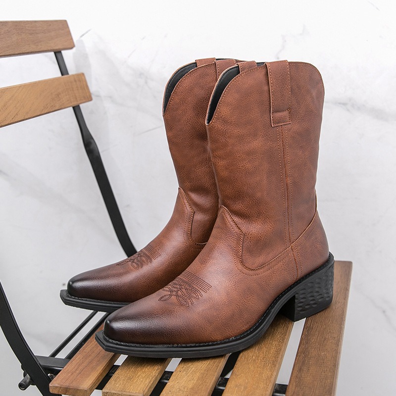 The Ethnic Fashion - Herrenstiefel Klassische Bestickte Western-Cowboy-Stiefel Modische Spitze