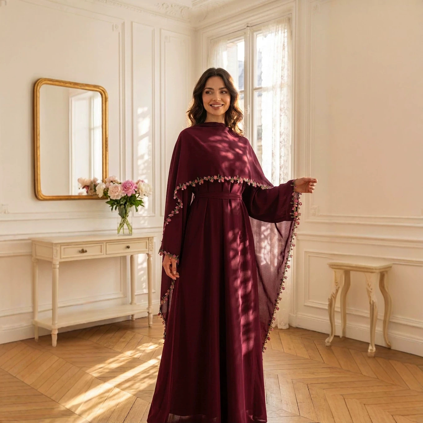Elegantes Rosa Spitzenbesetzte – Abaya Modest Wear Bewertung und Preis